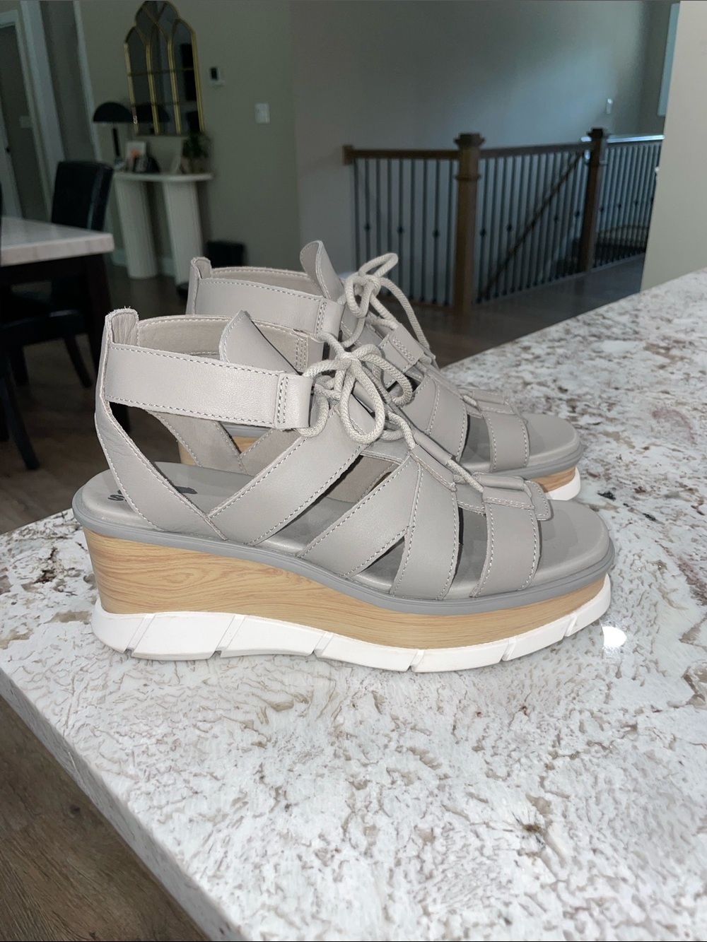 Sorel Light Gray Lace-Up Wedge Sandals